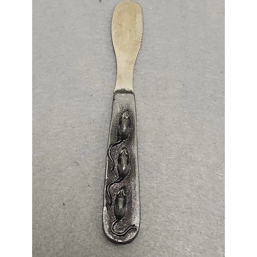 Lot Of 2 Vintage 1977 Metzke Pewter 3 Blind Mice Cheese Spreaders